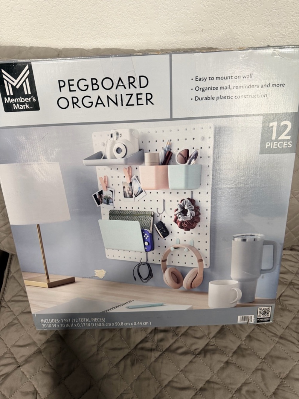 Member's Mark White Pegboard Organizer with Pastel Accessories